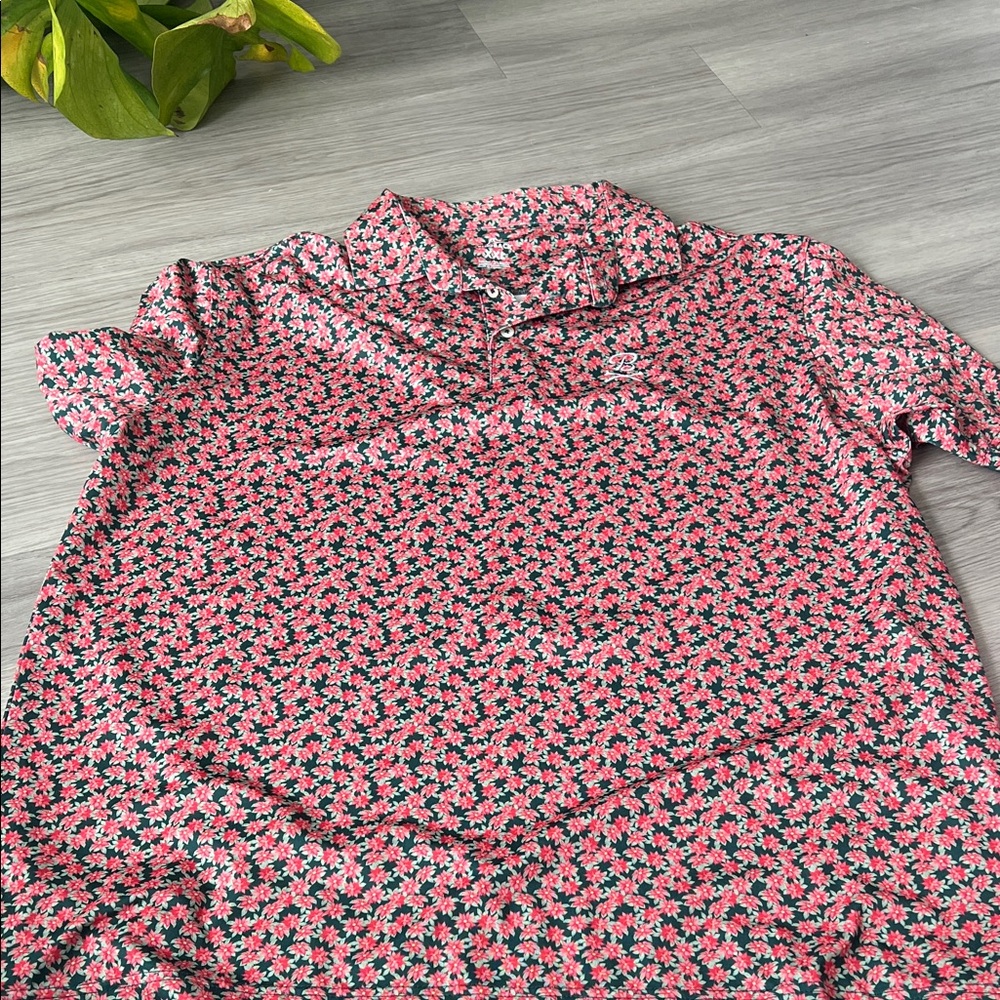 Floral Pink and Black mens golf polo